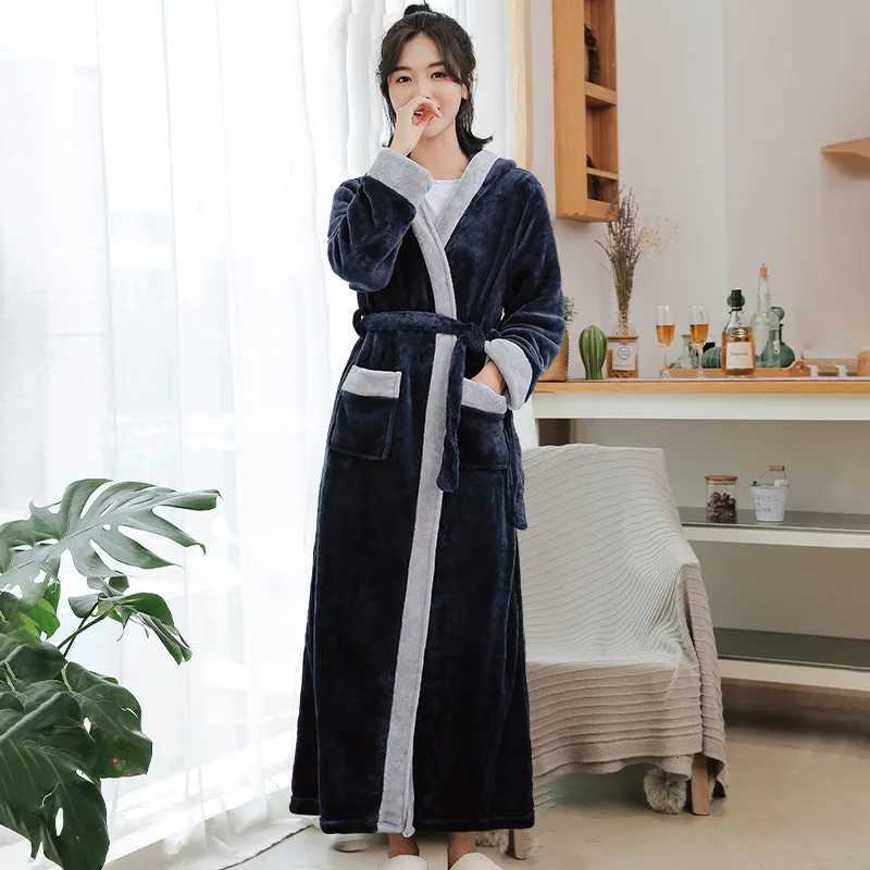 Autumn Winter New Nightwear Flannel Hoode Couple Long Robe Sleepwear Home Clothes Loose Coral Fleece Bathrobe Gown Lounge Wear C251104