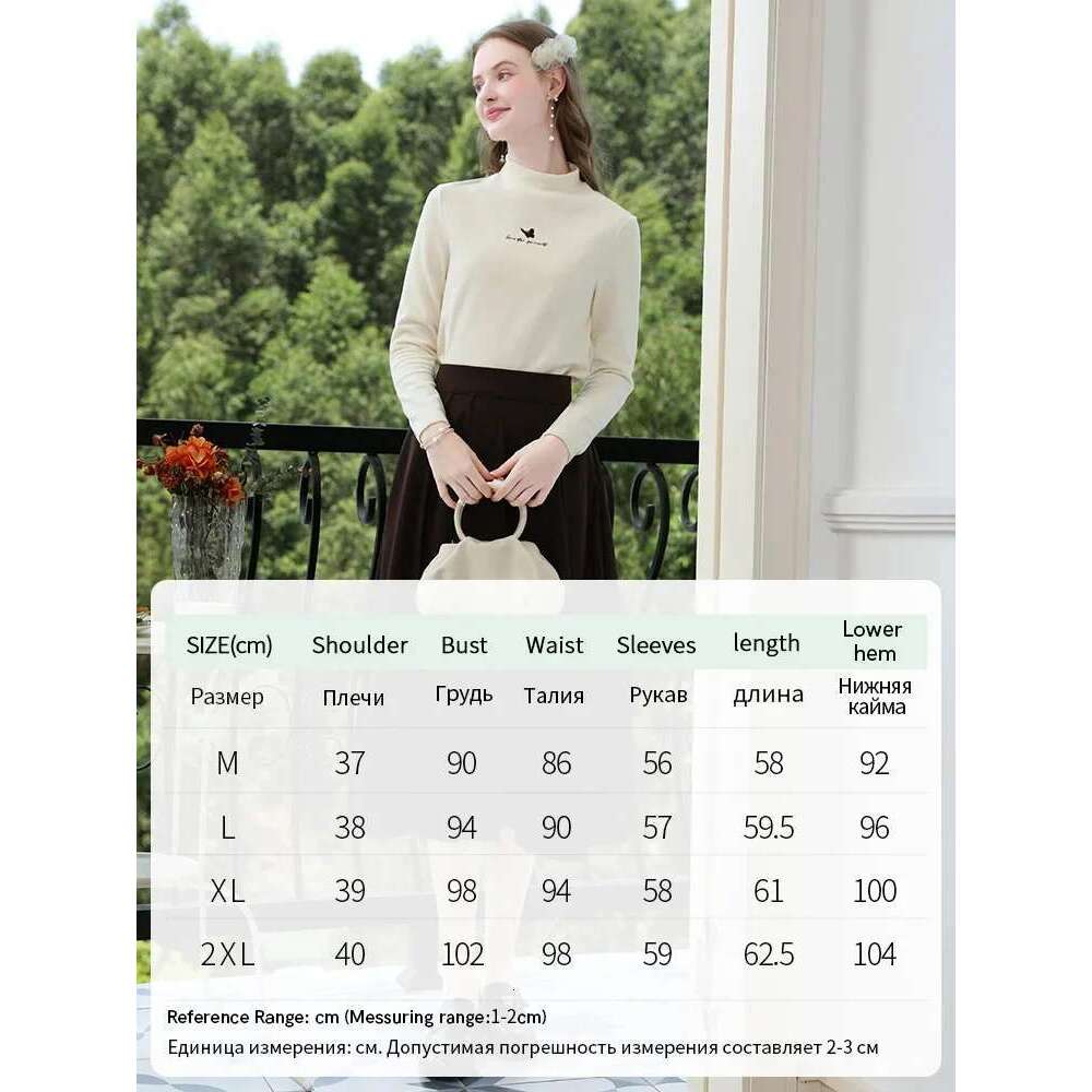 High-Necked Veet Warm Embroidered Bottoming Shirt Women's Autumn Winter Slim-Fitting Inner Top
