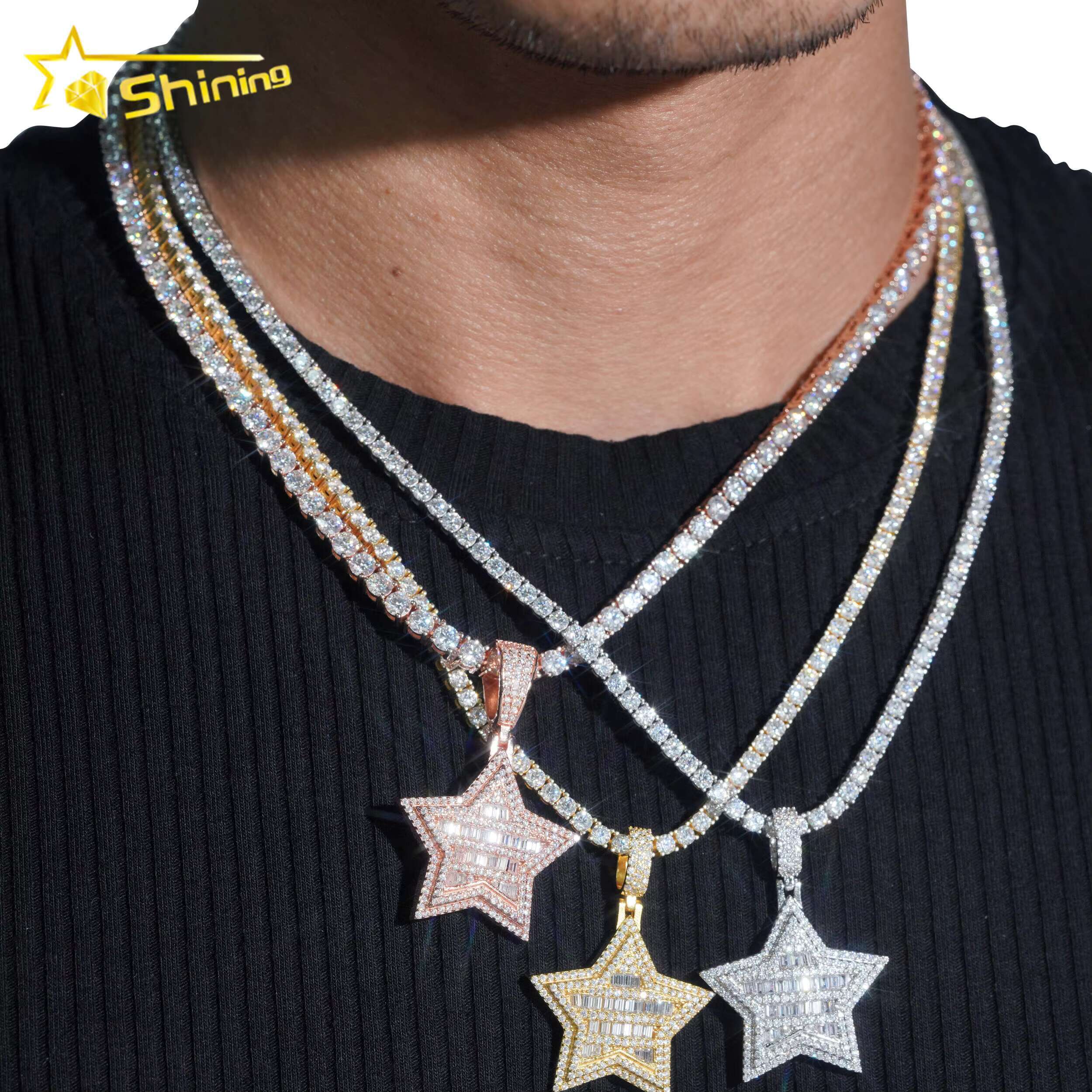 Ready to Ship Star Pendant 925 Sterling Silver VVS Moissanite Pendant Iced Out Diamond Pendant Fine Jewelry
