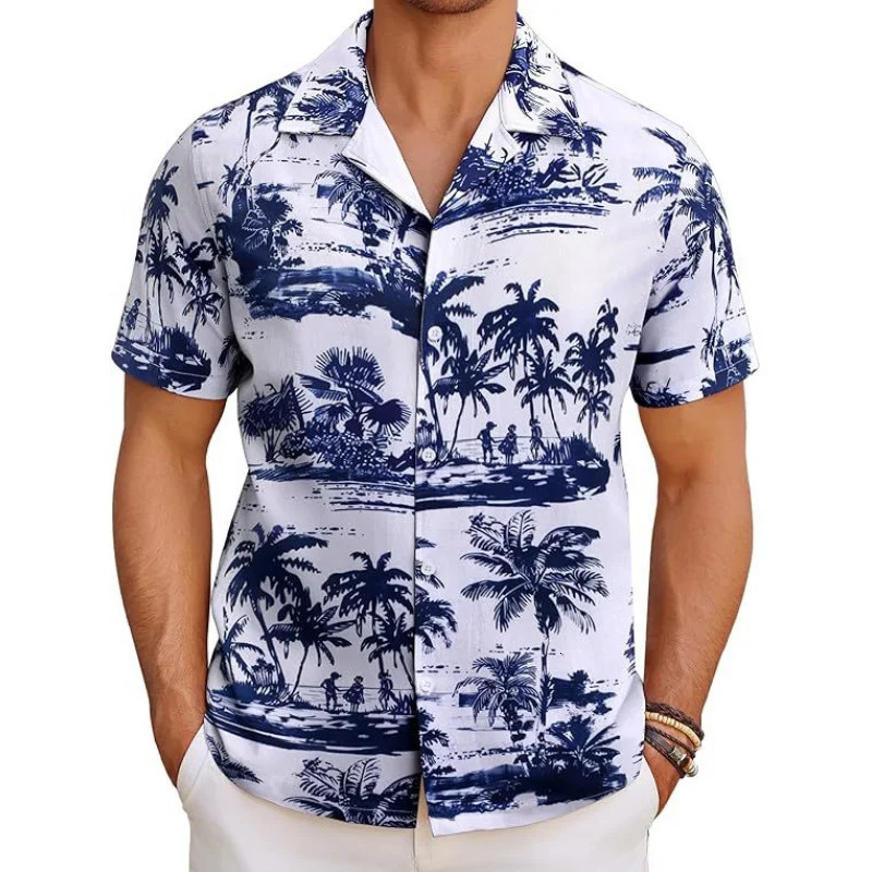 Mens Hawaiian shirt tropical short sleeved casual button floral summer beach shirt pocket mens shirt 250402