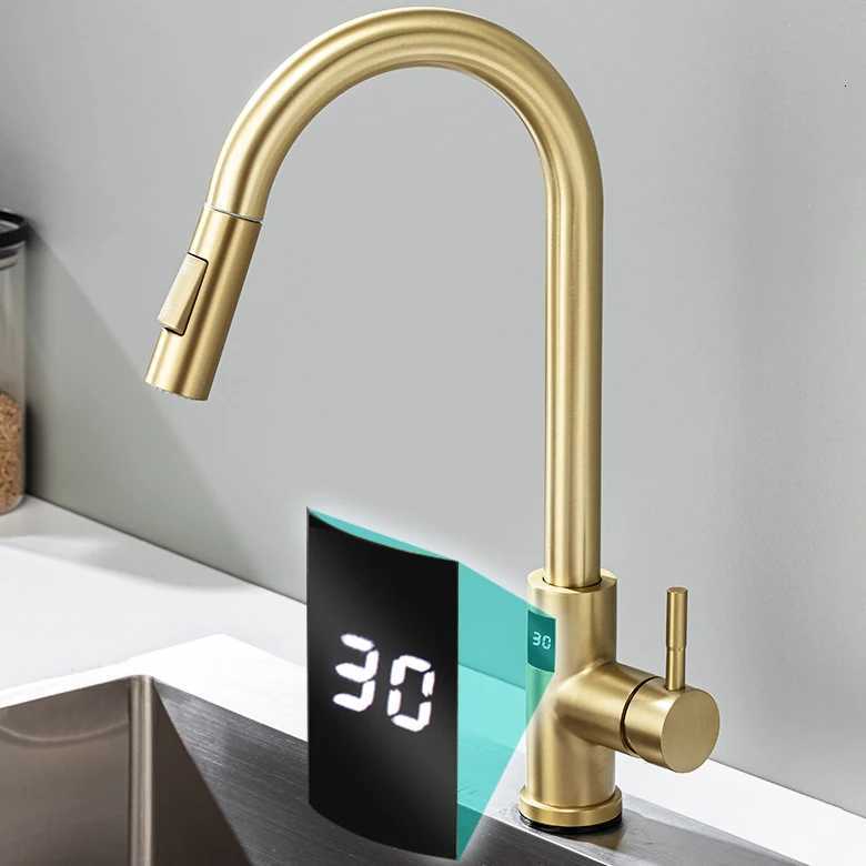 Bed Gold Digital Kitchen Faucet Shenducs 304 Stainless Steel Hot Cold Kitchen Sink Mixer Tap Sensor Touch on Kitchen Faucet Y251104
