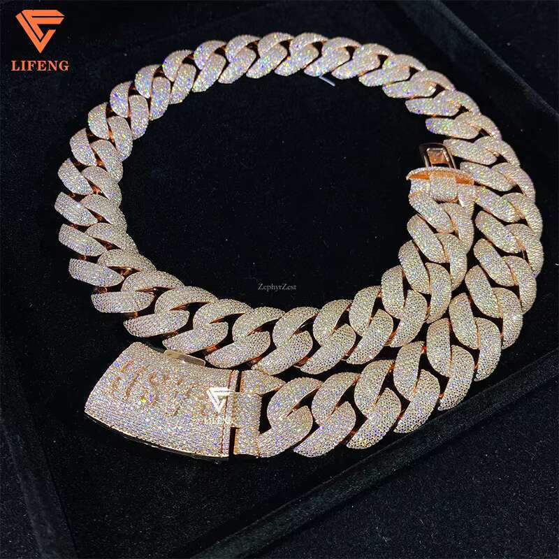 Rose Gold Sterg Sier Custom Cuban k Chain 20mm Vvs Moissanite Dia Ice Necklace Men Hip Hop Fine Chains Necklaces
