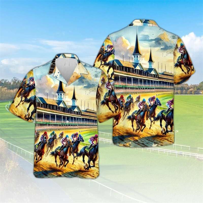 Men's Fashion Casual Loose Short Sleeve New Summer Retro America Style T-shirt Hip Hop Horse Racing Printing Shirt Blouses