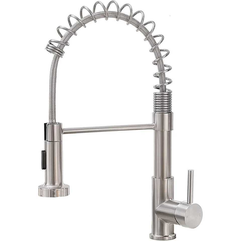 Cmercial Bed Nickel Kitchen Faucet with Pl Down Sprayer Modern Stainless Steel Single Handle Spring Kitchen Faucets Y251104