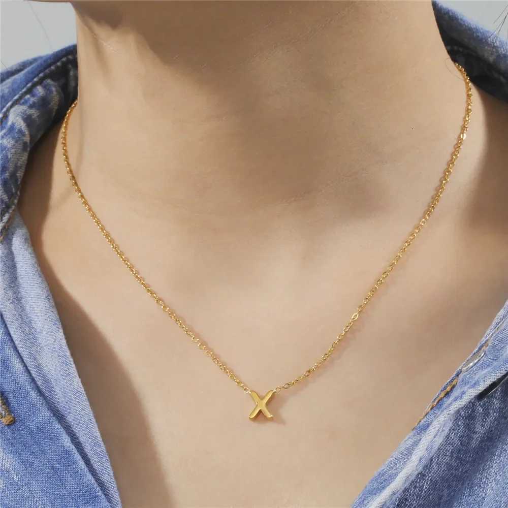 Skyrim A-Z Alphabet Necklace Stainless Steel Jewelry Woman Fashion Minimalist Initial Letter Choker Neck Chain Mothers Day GiftsXJ251104
