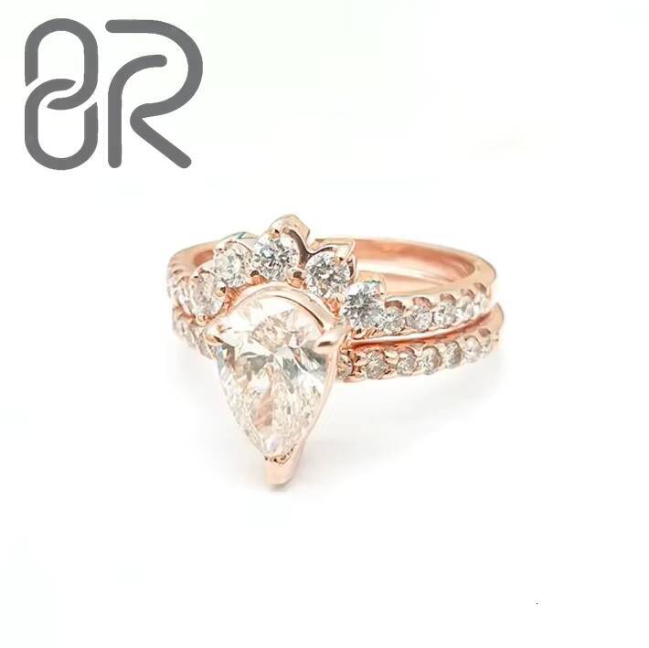 2CT Lab Grown Diamond Engagement Ring Pass Diamond Test Pear Cut 14K Gold Women Engagement Rings