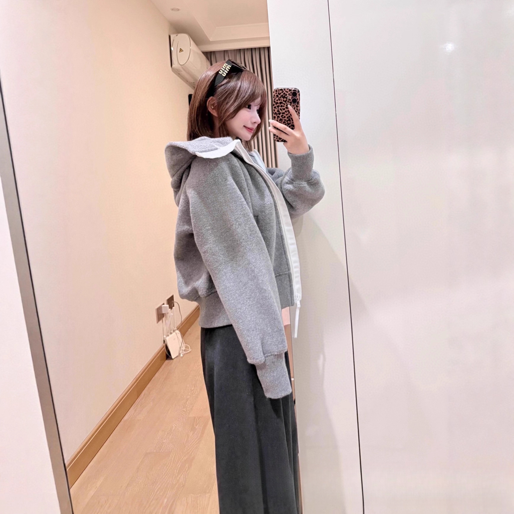 New Goose Home Hooded Wool Fleece Long Sleeve Pilot Jacket with Unisex Zipper