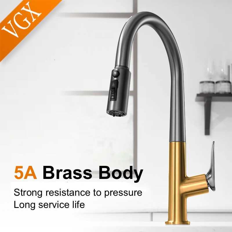 VGX Filter Water Kitchen Faucet Dual Spout e Drinking Water Tap Pl Out Kitchen Sink Mixer Faucet Gourmet Brass Crane Gold Y251104