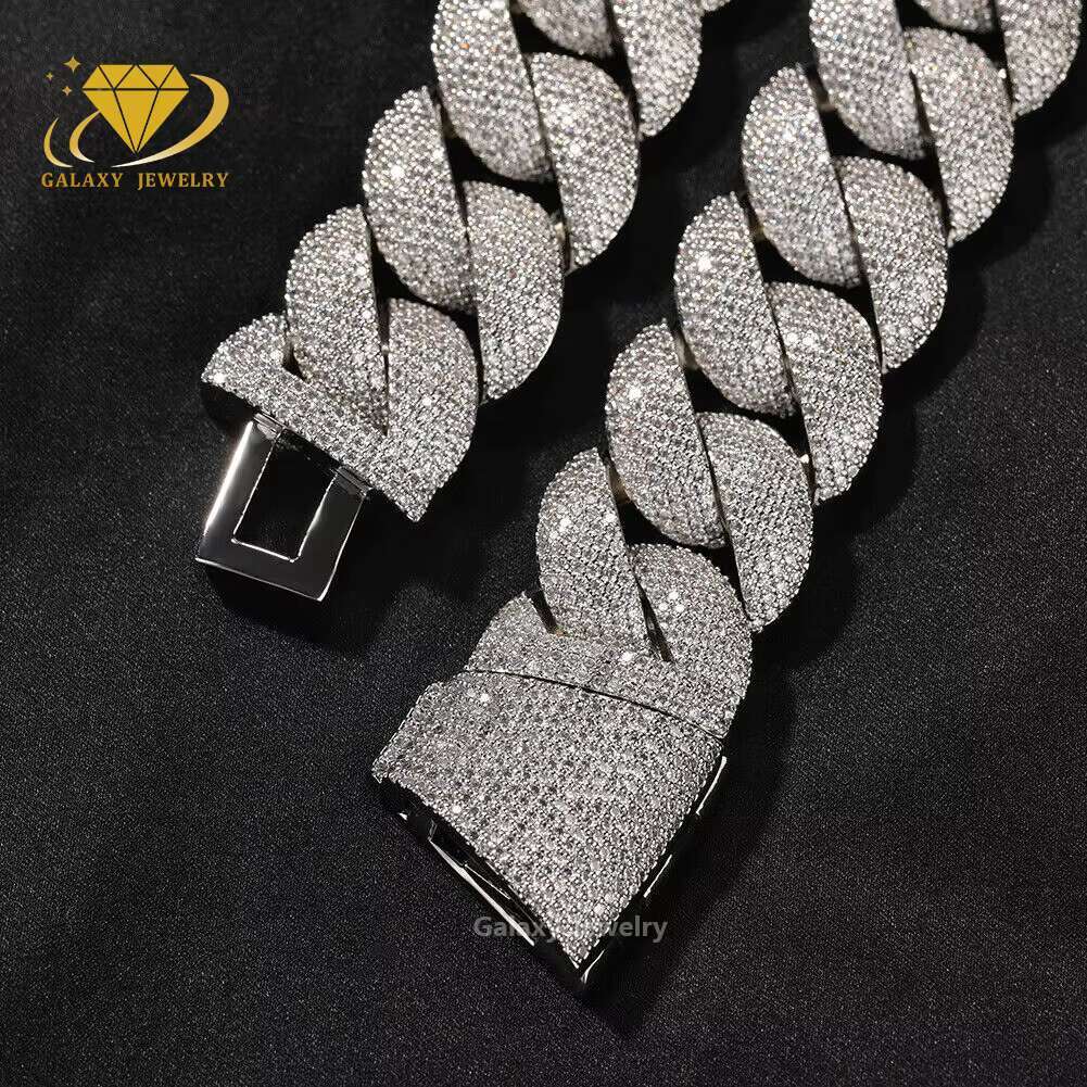 High Quality 25mm Big Cuban Link Chain Iced Out Moissanite Choker Hiphop 925 Sterling Silver Collars Miami Cuban Necklace