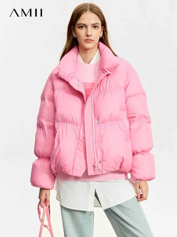 AMII Minimalist Womens Winter Down Jacket Zipper Button Warm Short Overcoats 2025 Winter New Female Solid Down Jacket 12344053 J251104