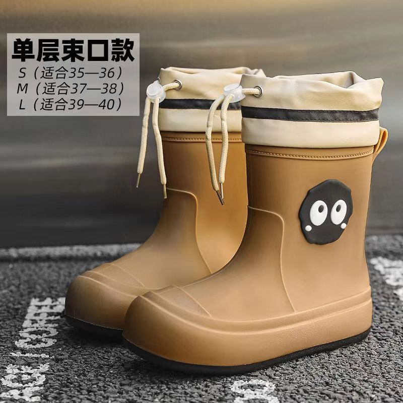 Designer Boots for Women Adult Students Mid-Calf Cuffed Outdoor Waterproof Rain Boots Parent-Child Big Kids Non-Slip Water Shoes