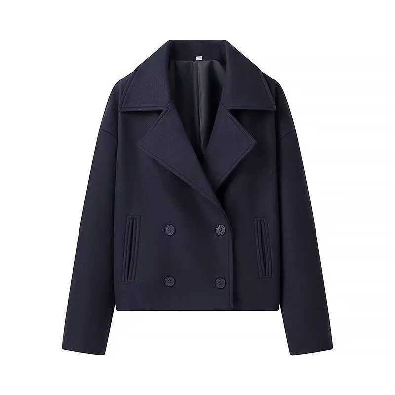 Autumn Winter Women Blazer Woolen Coats Casual Double Breasted TurnDown Collar Female Short Jackets Lady Loose Outcoat Streetwe J251103