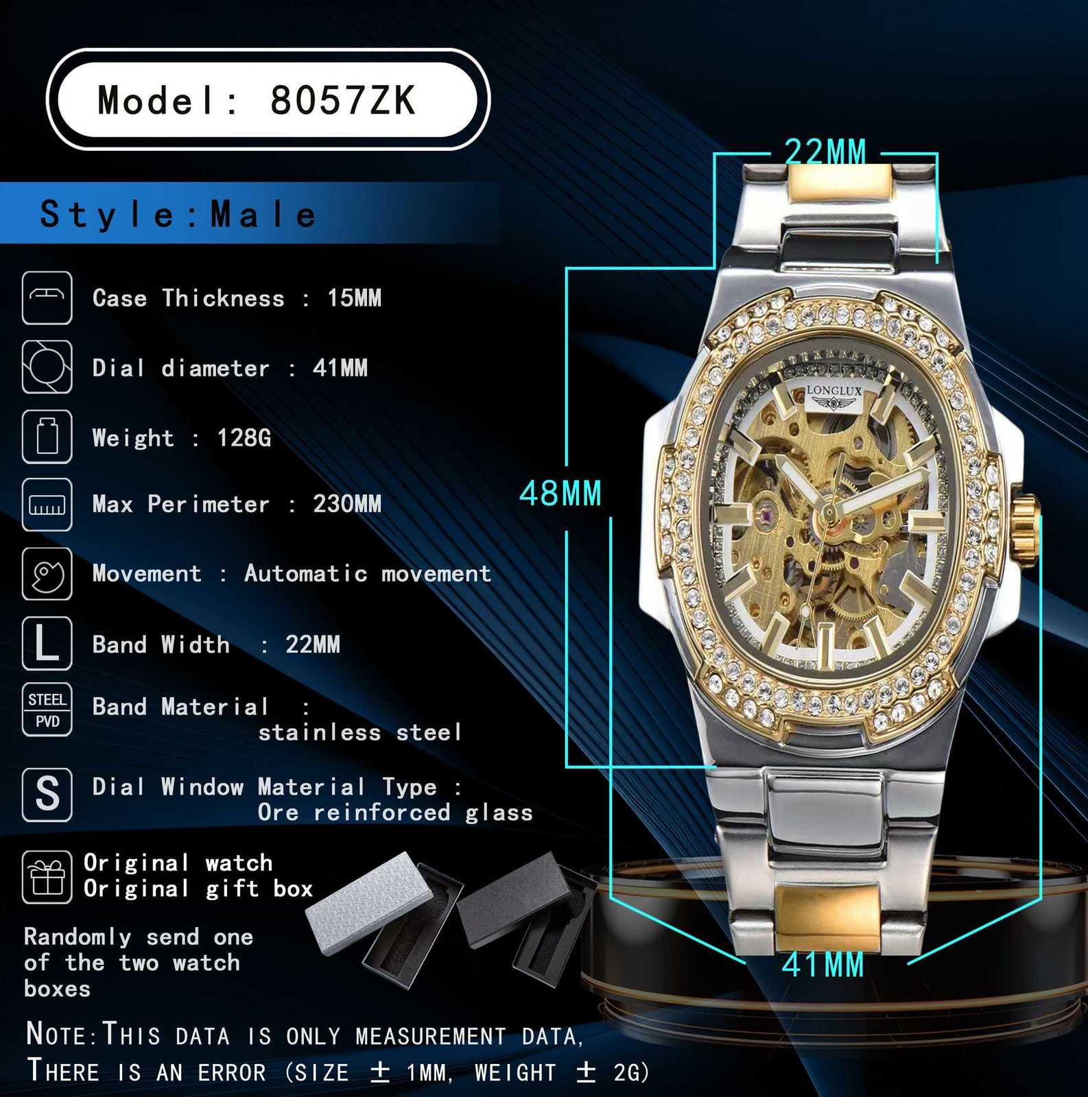 Men automatic watch luxury mechanical watches stainless steel skeleton waterproof diamond luminous mens watch Boyfriends GiftT251104