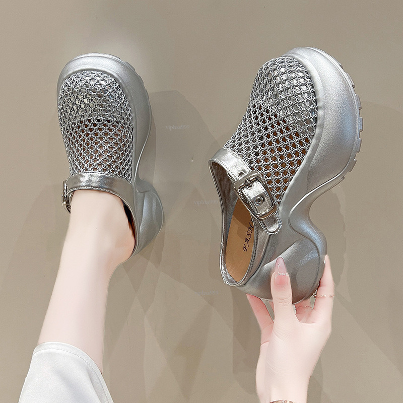 New Designer Sandals With Free Shipping Cool Women's 2025 Woven Baotou Half Slippers Sponge Cake Thick Sole Foot Stomping Hollow Slippers