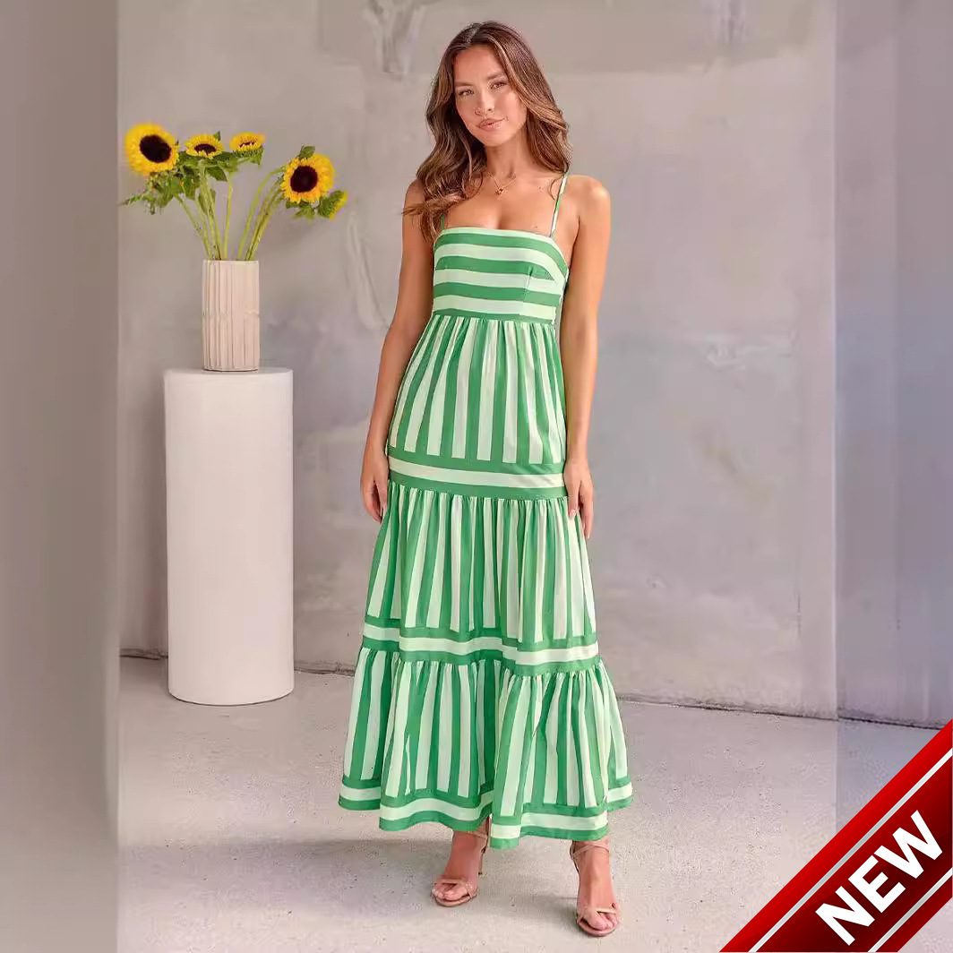 2024 Tk new striped floral sexy bag chest large swing adjustable buckle suspender dress