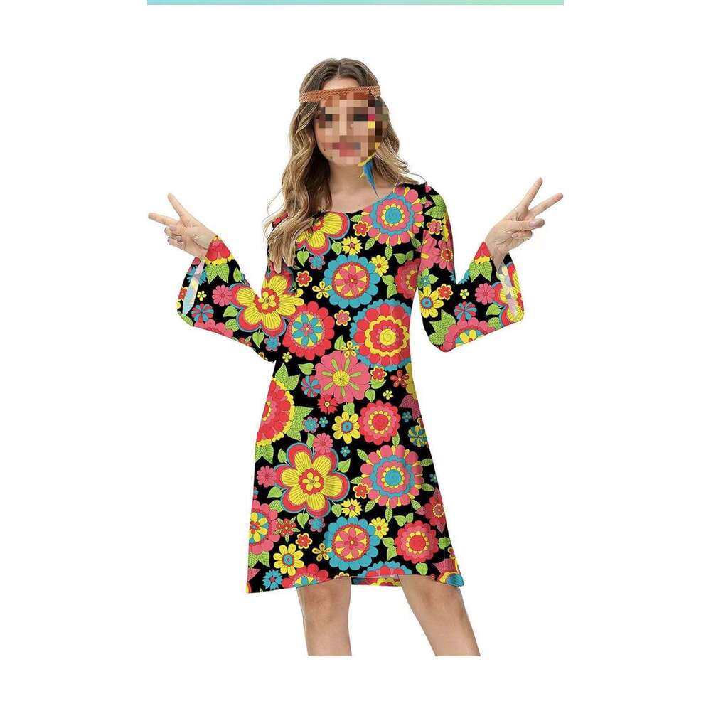 70s hippie disco dress Halloween costume 2025 temperament versatile new trend clothing ins