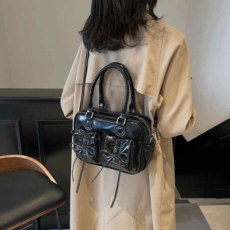 LEFTSIDE Small Bow Design PU Leather Simple Crossbody Bags For Women 2024 Y2k New Trends Shoulder Bag Females Handbags