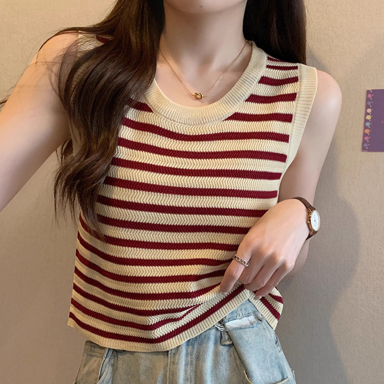 Striped camisole small vest for women's summer slimming appearance, outside and wearing on the inside, covering flesh, sleeveless knitted casual 