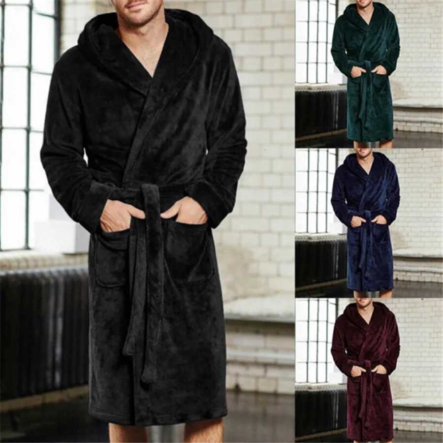 2025 Mens Warm Flannel Bathrobe Winter Robes Pajama Sleepwear Long Sleeve Plush Shawl Male Shower Robe Nightgown Homewear C251104