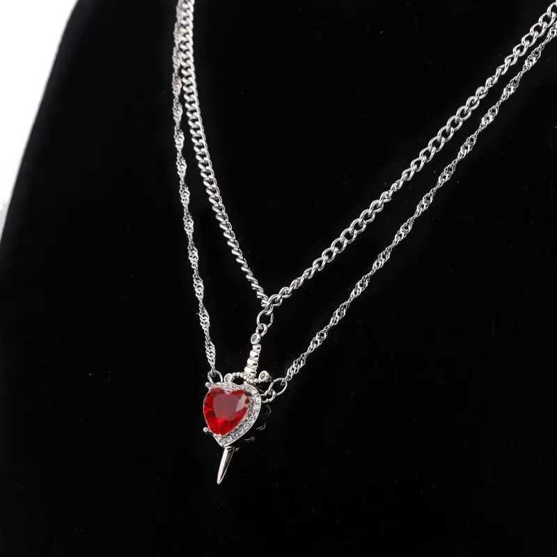 Punk Heart Sword Couple Necklace Women Men Elegant Crystal Pendants Long Chains Gothic Girlfriend Friend Jewelry Gifts AccessoryXJ251104