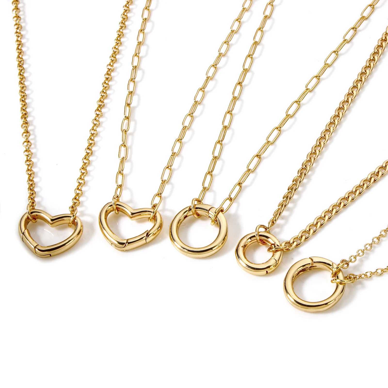 1 Piece Brass Link Chain Necklace 18K Gold Plated With Heart Round Spring Ring Clasp For Women Men Jewelry Necklaces GiftsXJ251104