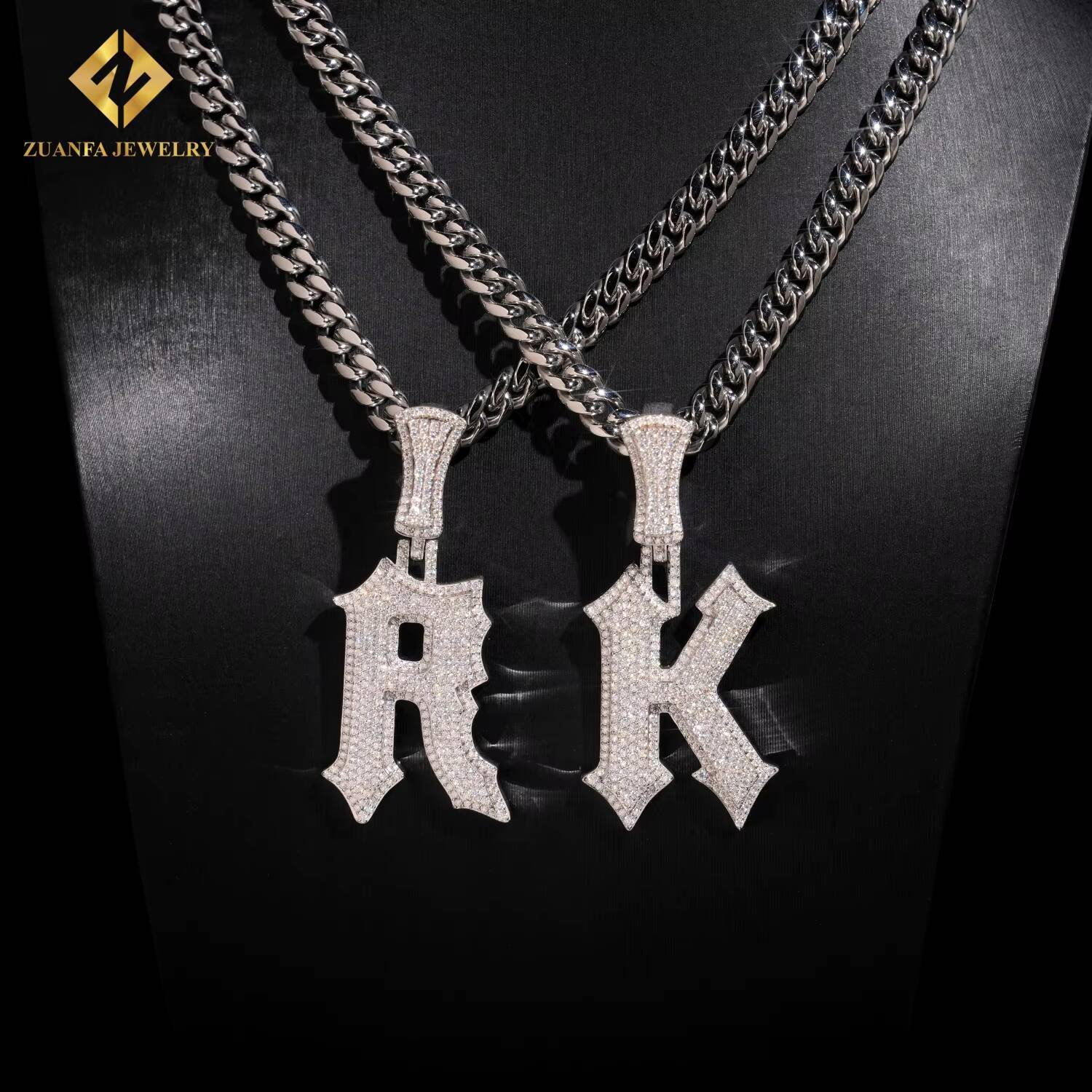 Wholesale Hip Hop Vvs Moissanite Jewelry Charm Bubble Pendant 925 Silver Iced Out Diamond Initial Letter R K Spikes Customizable