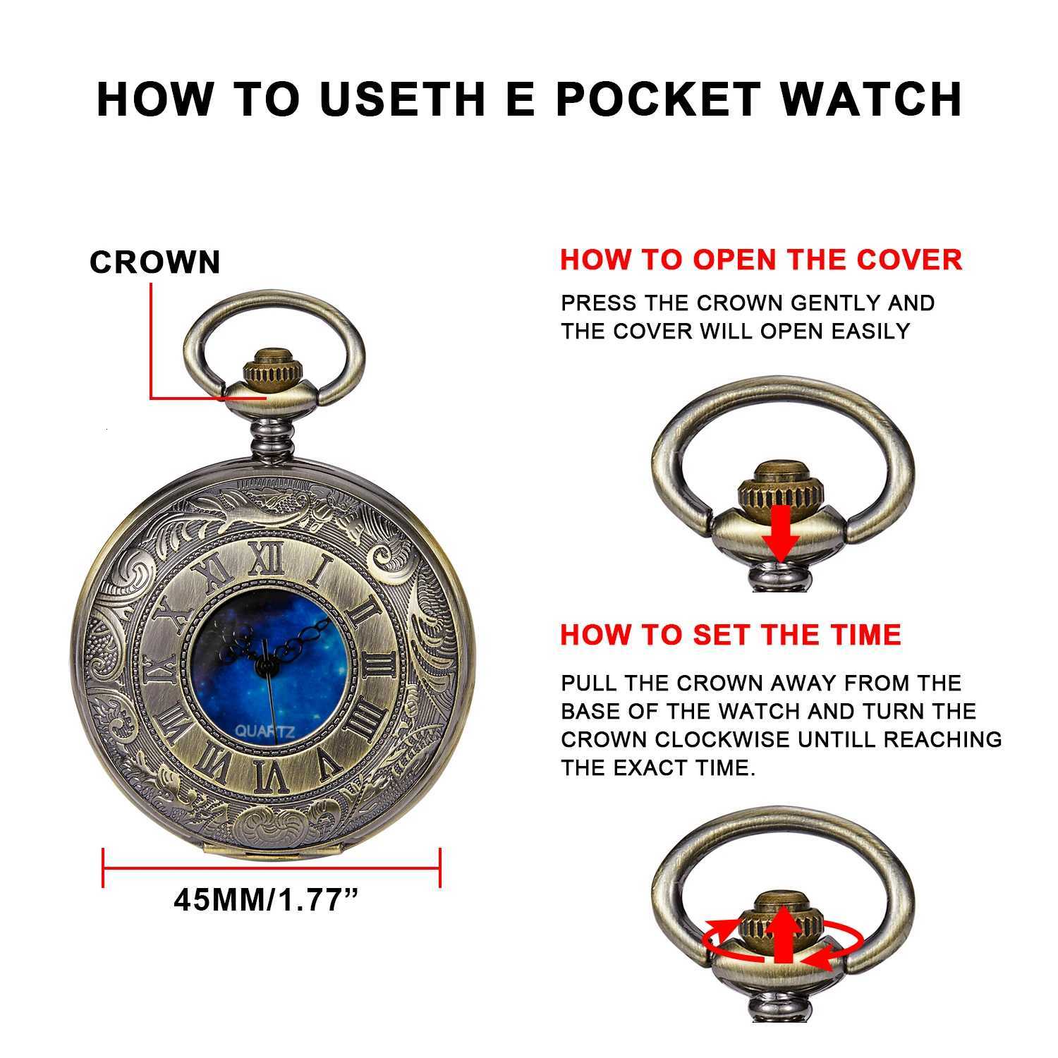 Special Antique Design Blue Dial Quartz Pocket Vintage Necklace Pendant Clock Mens and Wens Best Holiday GiftW251104