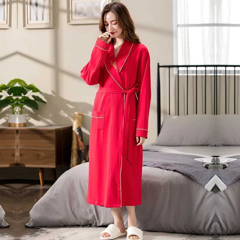 Womens autumn cotton robes big yards M-4XL letter pattern bathrobes morning house coat medium long spring nightgown spa kimono C251104