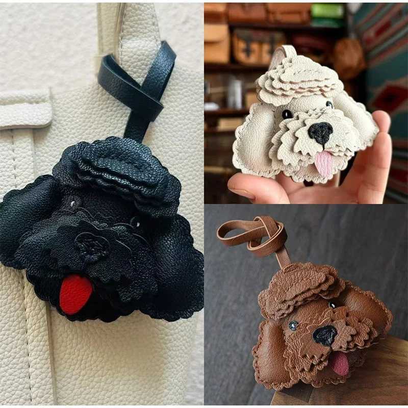 Handmade Genuine Leather Bag Pendant Accessories Cute animal Dogcat Hangings Keychain Bag Charms Cute Animal Bag DecorationsW251103