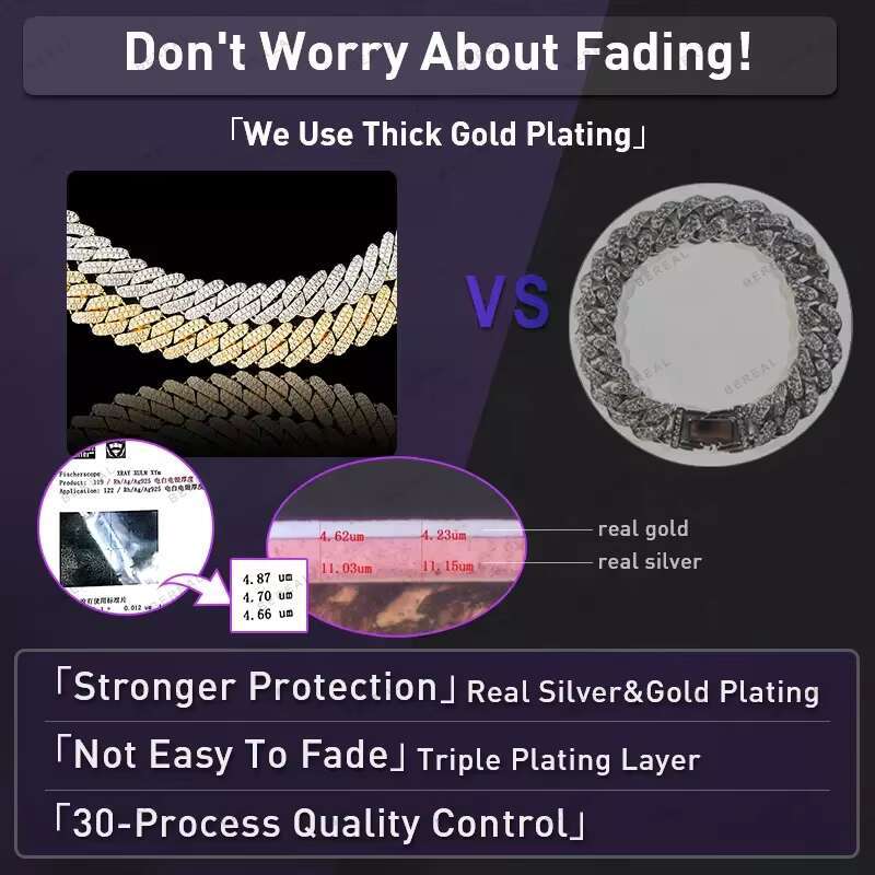 Custom Pass Diamond Tester Hip Hop 925 Iced Out Cuban Chain Necklace 8MM 10MM 12MM VVS Moissanite Cuban Link Chain Necklace
