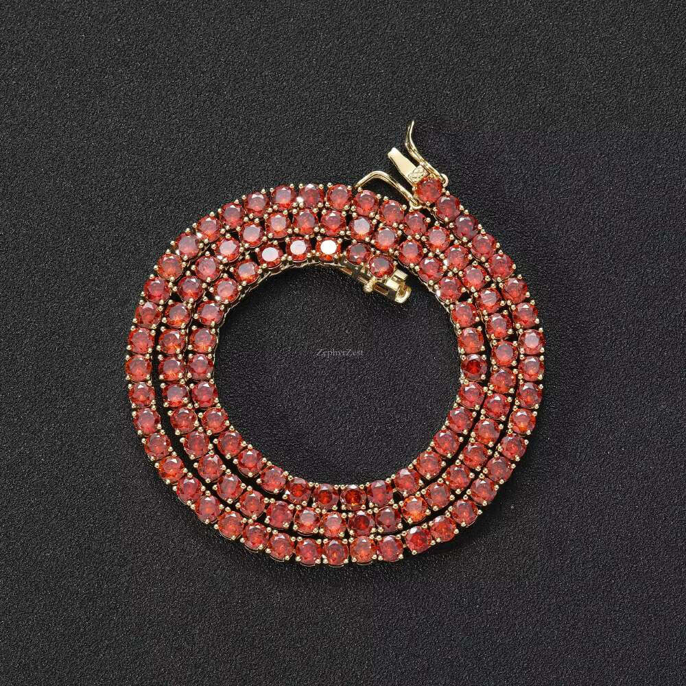 4mm Red CZ Iced out Dia Chain Hip Hop Bg Tennis Necklace with Zircon Party Jewelry