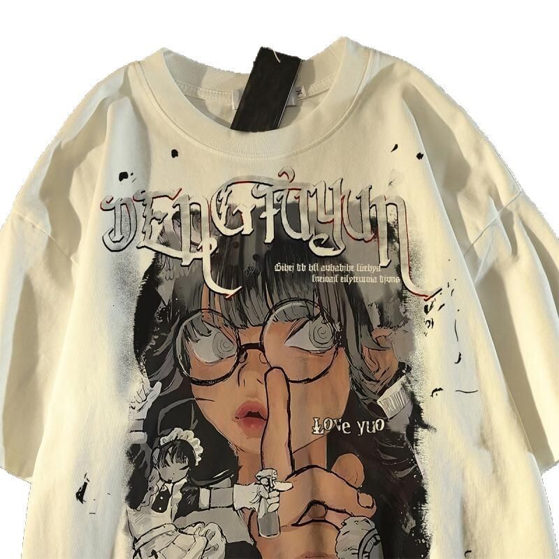 300 pounds American cartoon printed character short t-shirt for women in summer, high street loose and versatile half sleeved top trendy