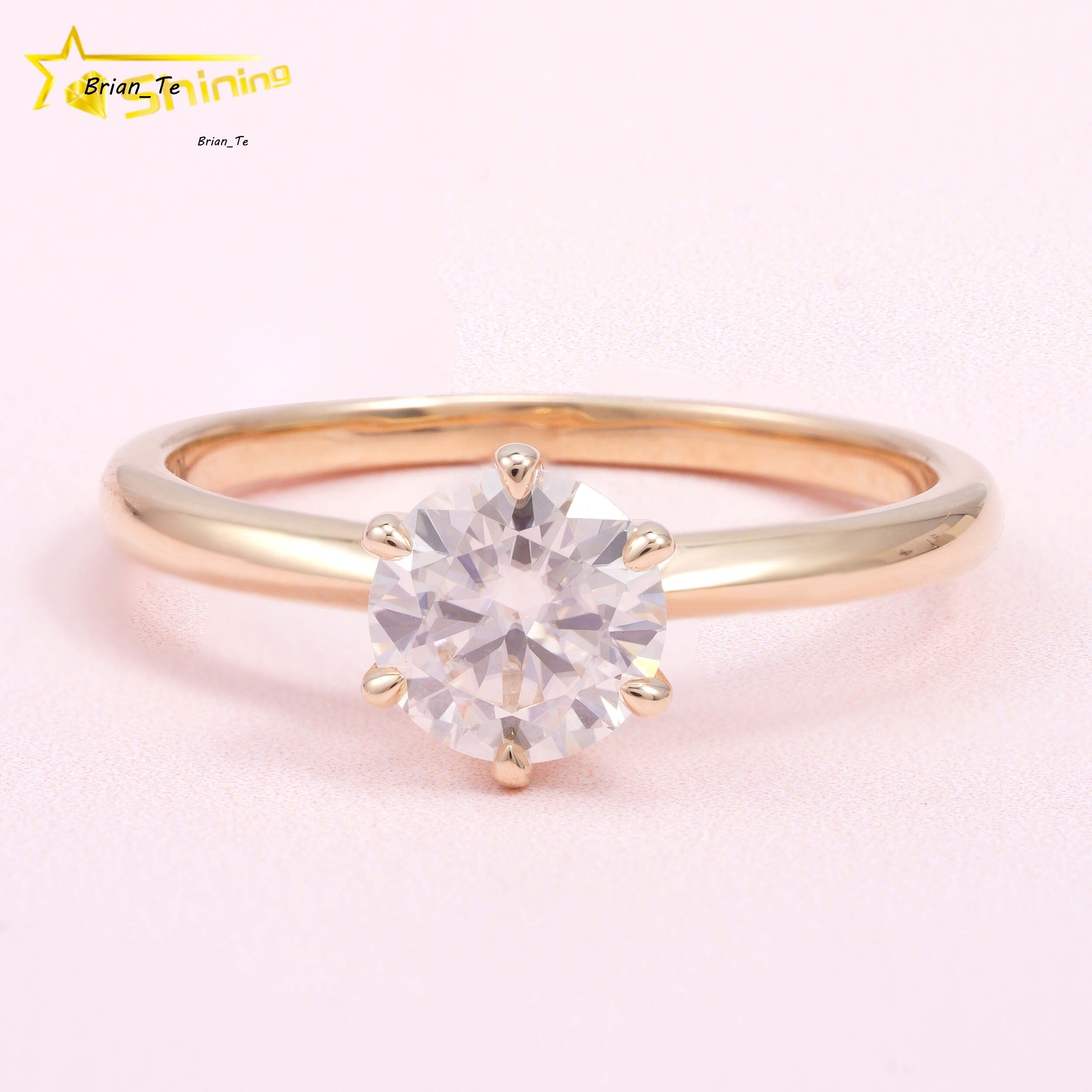 Classic 6 Claws 1ct Brilliant Cut VVS Moissanite 10K Solid Yellow Gold Wedding Rings Engagement Ring for Women