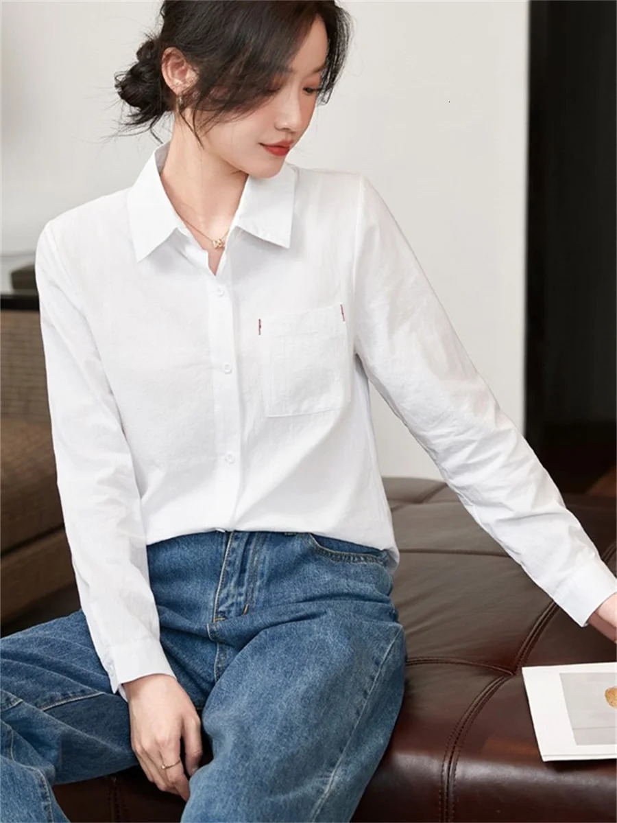 Women Spring Autumn Style Cotton and linen Blouses Shirts Lady Casual Long Sleeve Turn-down Collar White Blouses Tops DF4894 250403