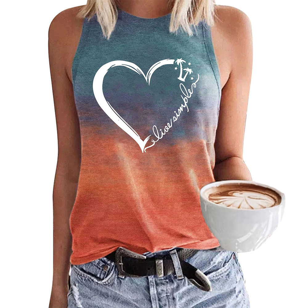 Women's TikTok new tie dye love print round neck vest top for women