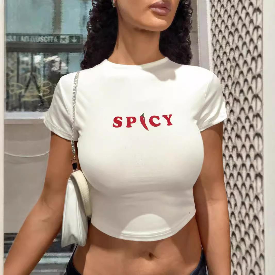 Women's American high street spicy girl sexy top 2024 new letter printed cropped short T-shirt