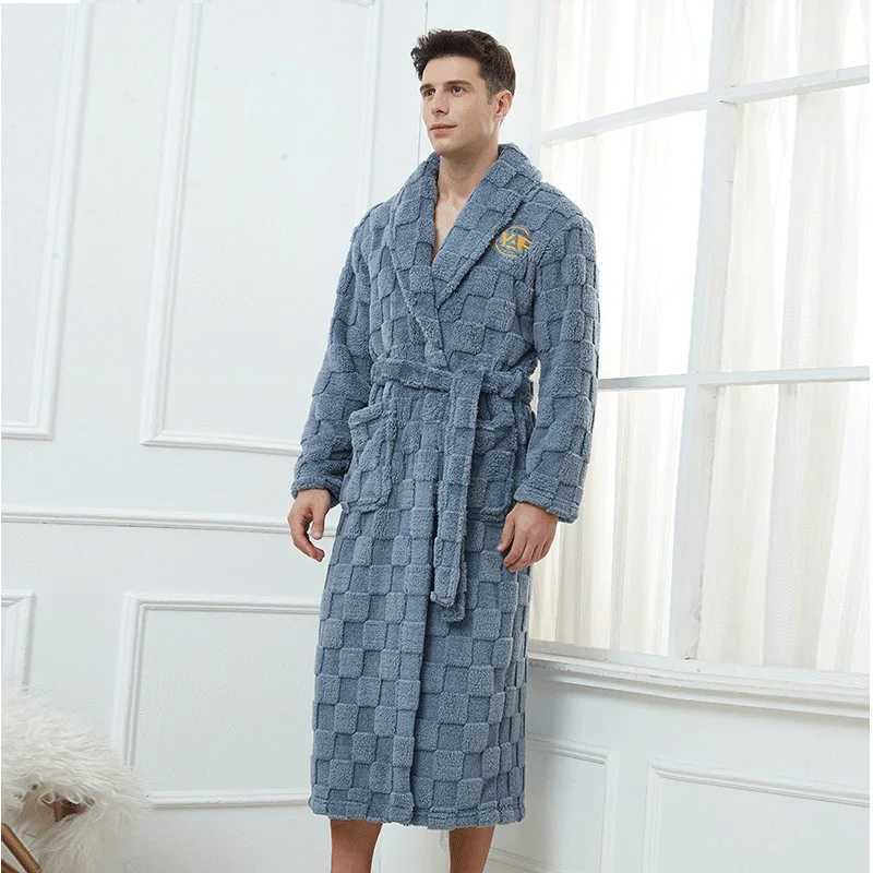 Autumn Winter Warm Male Sleepwear Big Size Flannel Men Robe Nightwear Thick Long Bathrobe Nightgown Loungewear Casual Home Wear C251104