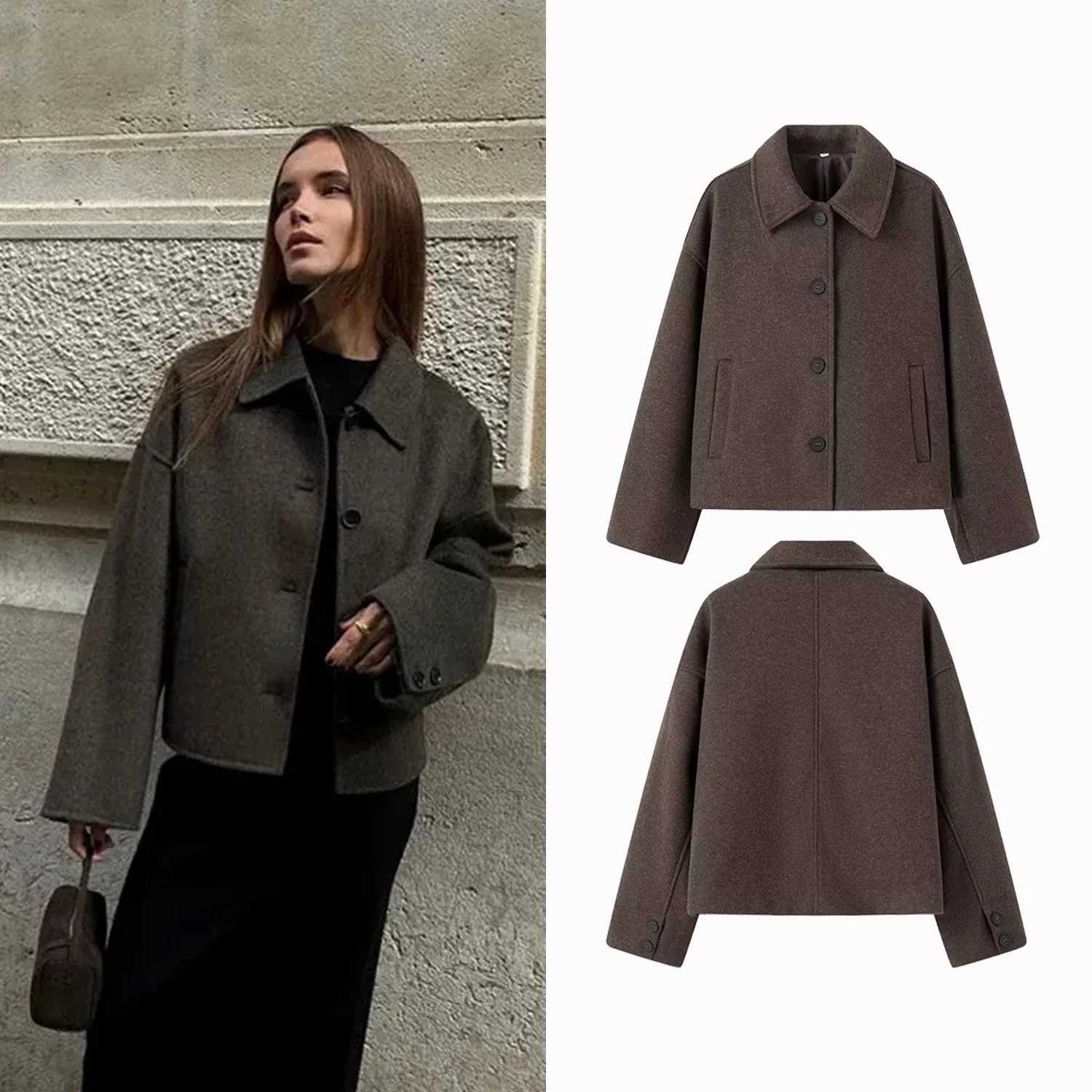 Womens Woolen Jacket Elegant Loose Long Sleeve Turndown Single Breasted Female Overcoat Autumn Winter Fashion Casual Lady Coat J251103