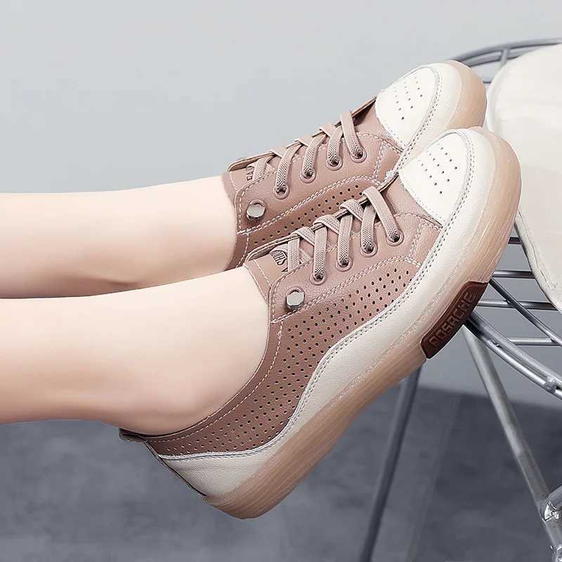 Womens flat shoes summer breathable cut casual shoes womens soft soled leather flat shoes womens flat shoes Z250403