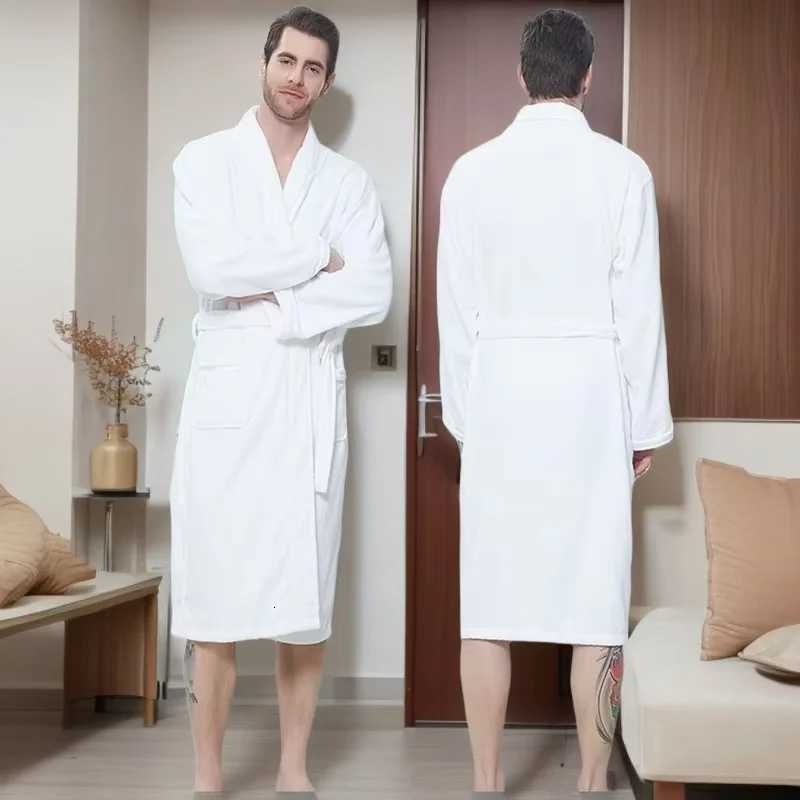 Winter Men Bathrobe Cotton Couples Pajamas Robe Lovers Sleepwear Towel Fleece Long Thincking Home Hotel Winter White Blue C251104