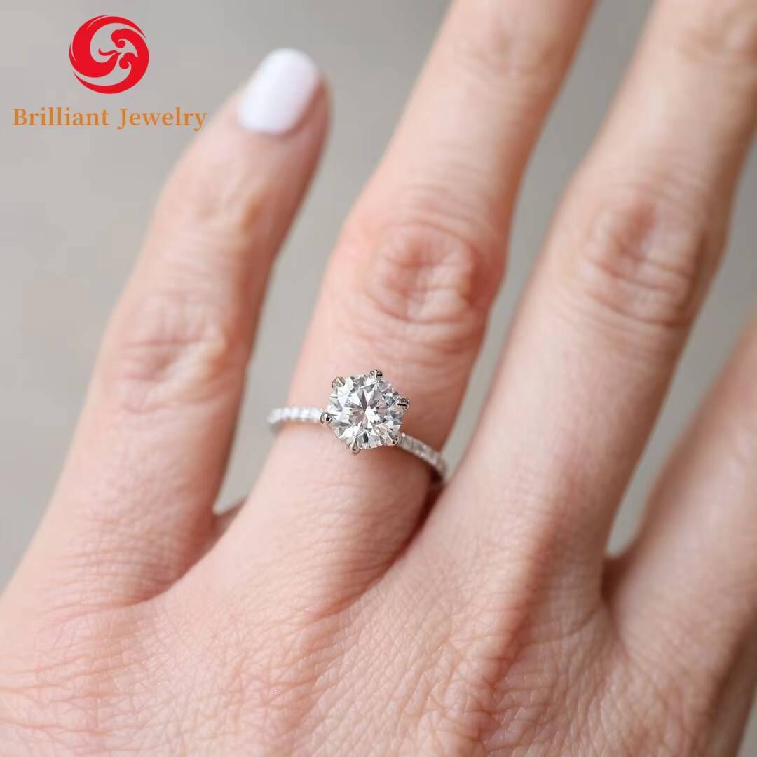 Elegant VVS Moissanite Solitaire Ring for Women 14K/18K White Gold 6 Prongs 65MM 2CT 3CT Round Cut GRA Certificate