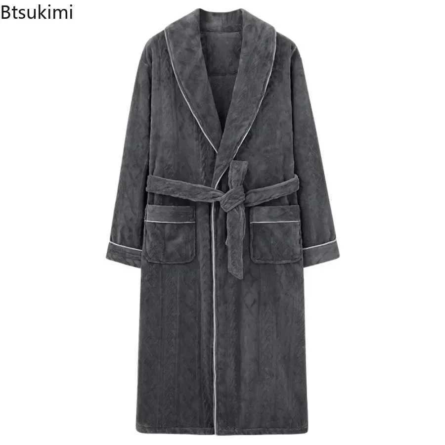 2025 Mens Autumn Winter Flannel Pajama Robes Thickened Warm Lace Up Bath Robes Men Loose Lounge Homewear Coral Fleece Nightgown C251104