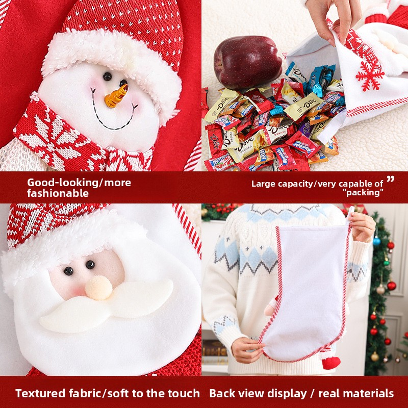 2-Pack Christmas Stocking Gift Bags Candy Gift Boxes Christmas Tree Ornaments Hanging Decorations with Santa Snowman and Reindeer Creative Hangers