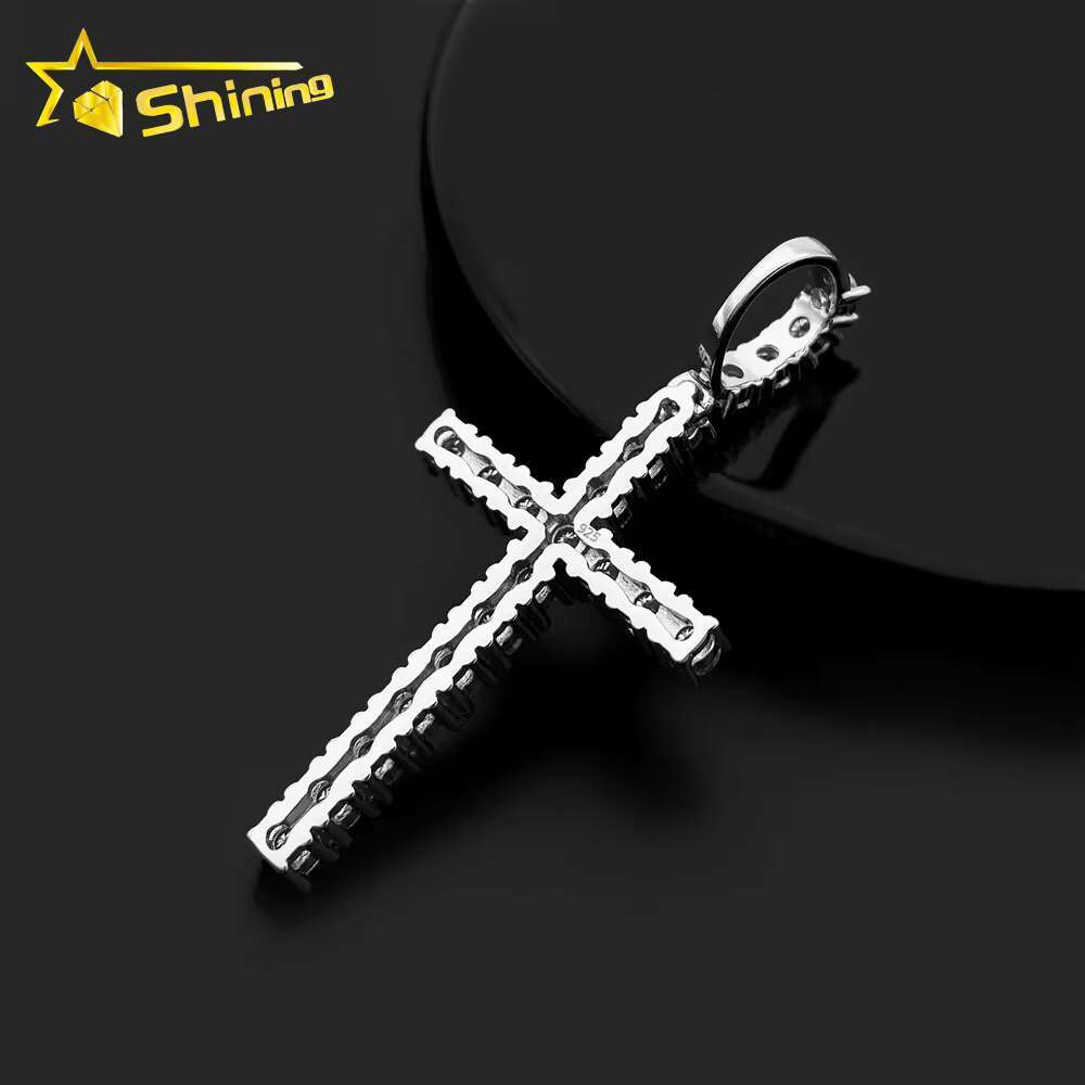 Hip Hop Regular Moissanite Diamond Cross Pendants 925 Silver Men Women 4mm Cross Charms Rhodium Plated