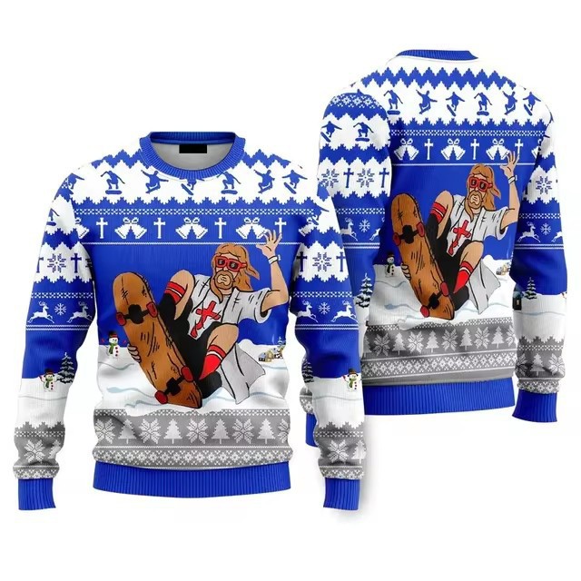 Digital Print Men's Holiday Sweater: Cozy Top Pull Over Jacket Featuring Comfortable Squared Patterning