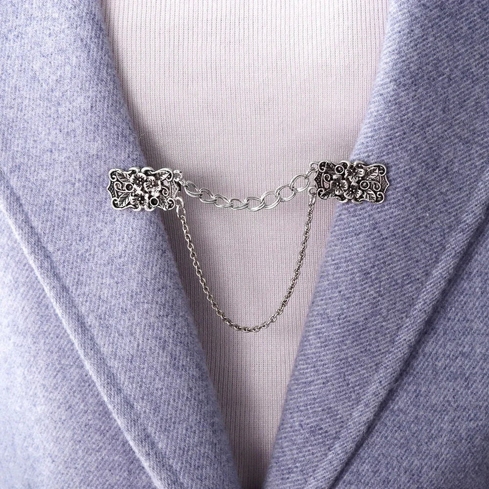 Womens decorative flower collar sweater shawl clip shirt chest retro duck charm accessories gift 250403y