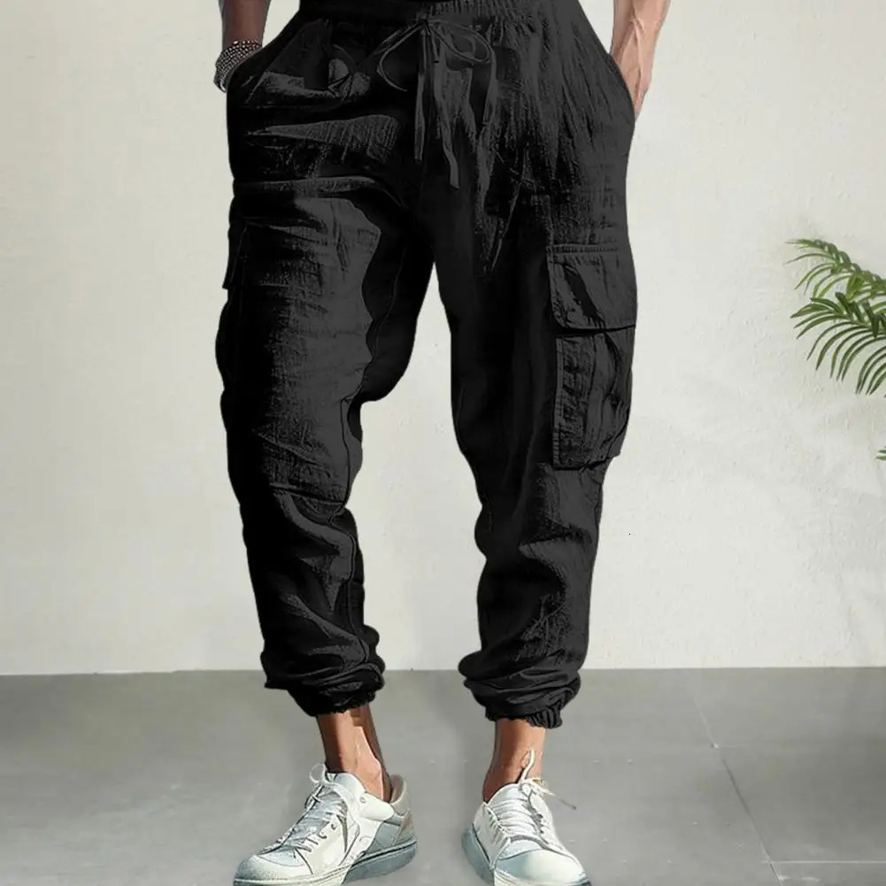Lightweight Summer Trousers Men Linen Pants Breathable Mens Linen Jogger Pants with Drawstring Waist for Summer for Beach 250402