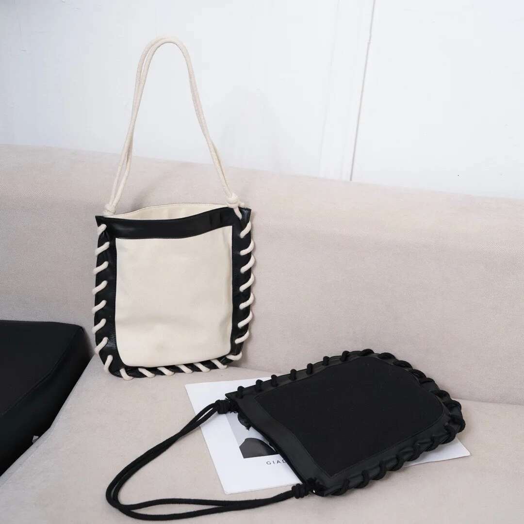 Top Layer Cowhide Canvas Woven Tote 2025 New Niche Design Women Large Capacity Fashion Vintage One-Shoulder Crossbody Bag