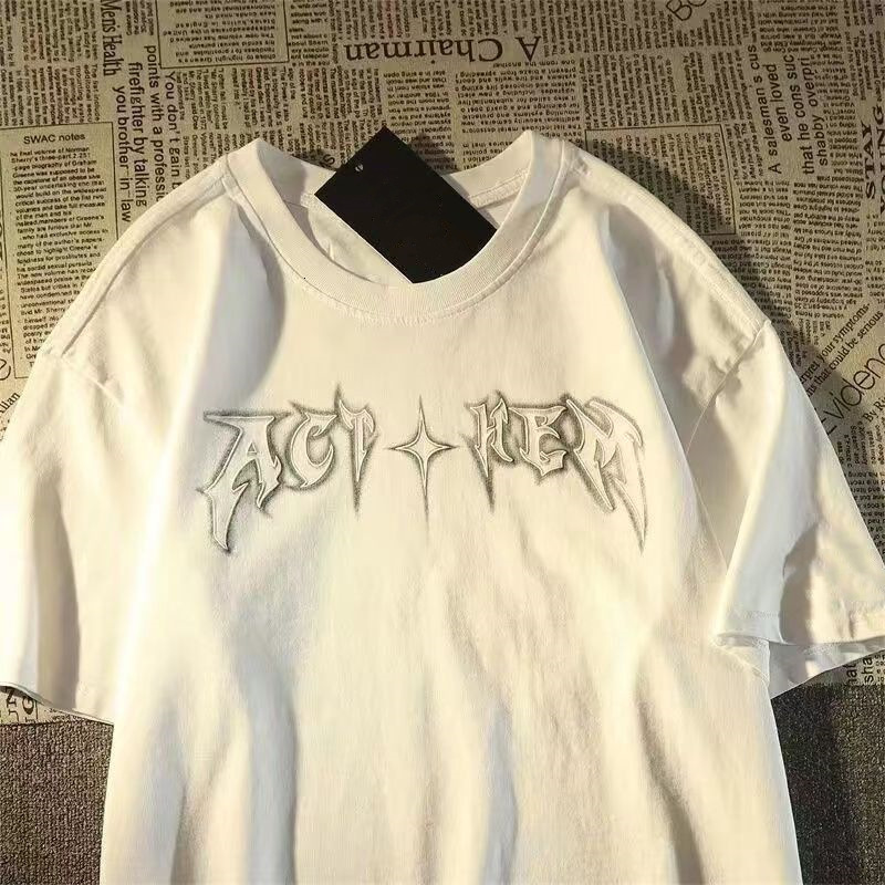 American Trendy Brand Moon Star Printed Short Sleeved T-shirt For Women's 2025 Summer New High Street Hiphop Top