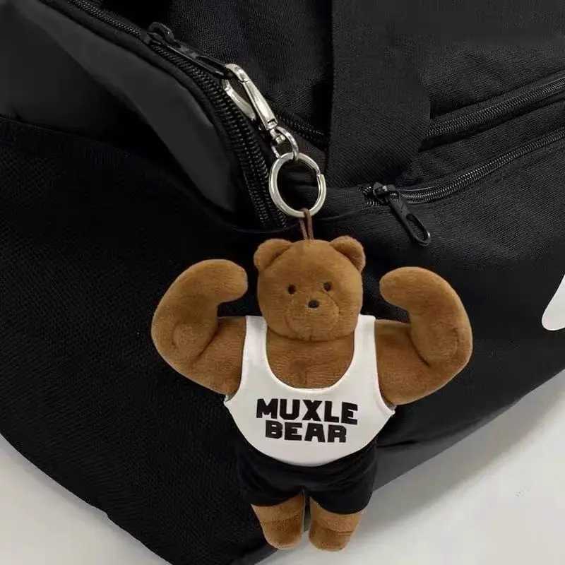 Muscle Bear Fitness Bag Doll Pendant Keychain Mobile Backpack Decorative Pendant Plush Brown Bear Fitness Souvenir GiftW251103